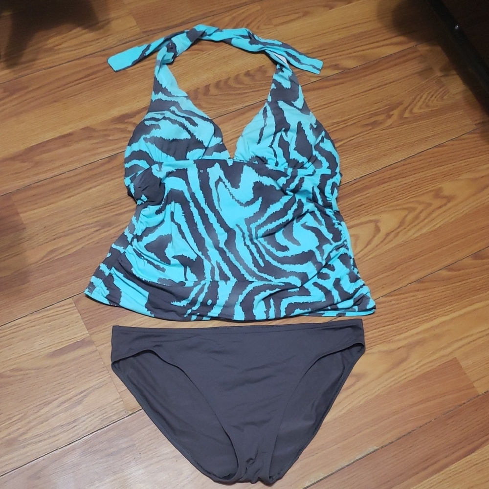 CALVIN KLEIN OCTOPUS Blue and Brown Halter Swimwear‎ Set